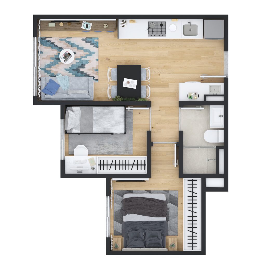 Planta 01 - 2 dorm 39m²