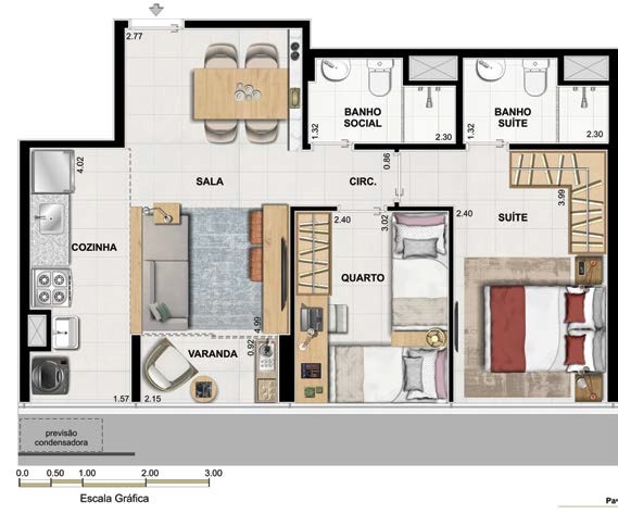 Planta 01 - 2 dorm 53,58m²