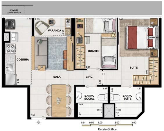 Planta 02 - 2 dorm 53,76m²