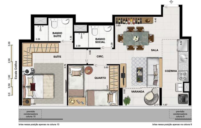 Planta 04 - 2 dorm 55,83m²