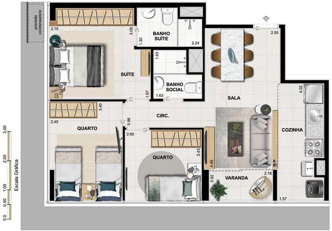 Planta 05 - 3 dorm 60,75m²