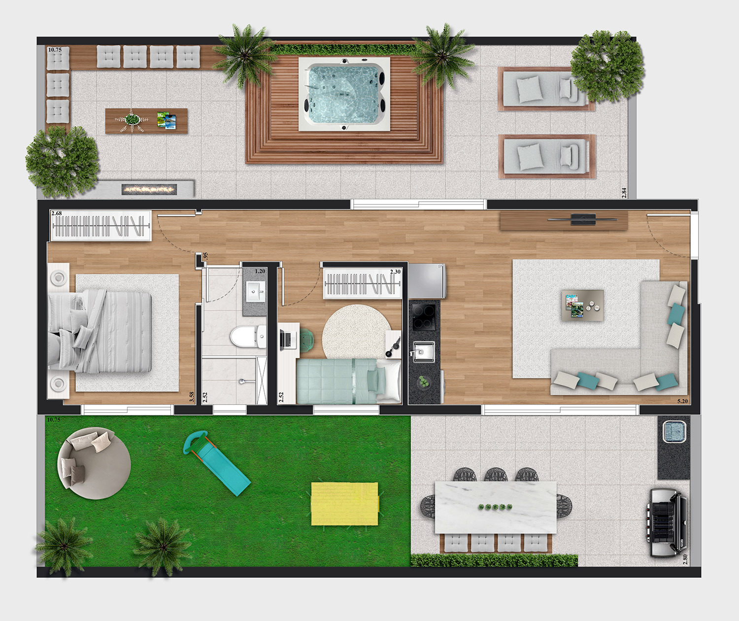 Planta 14 - 2 dorm 118,89m² - garden