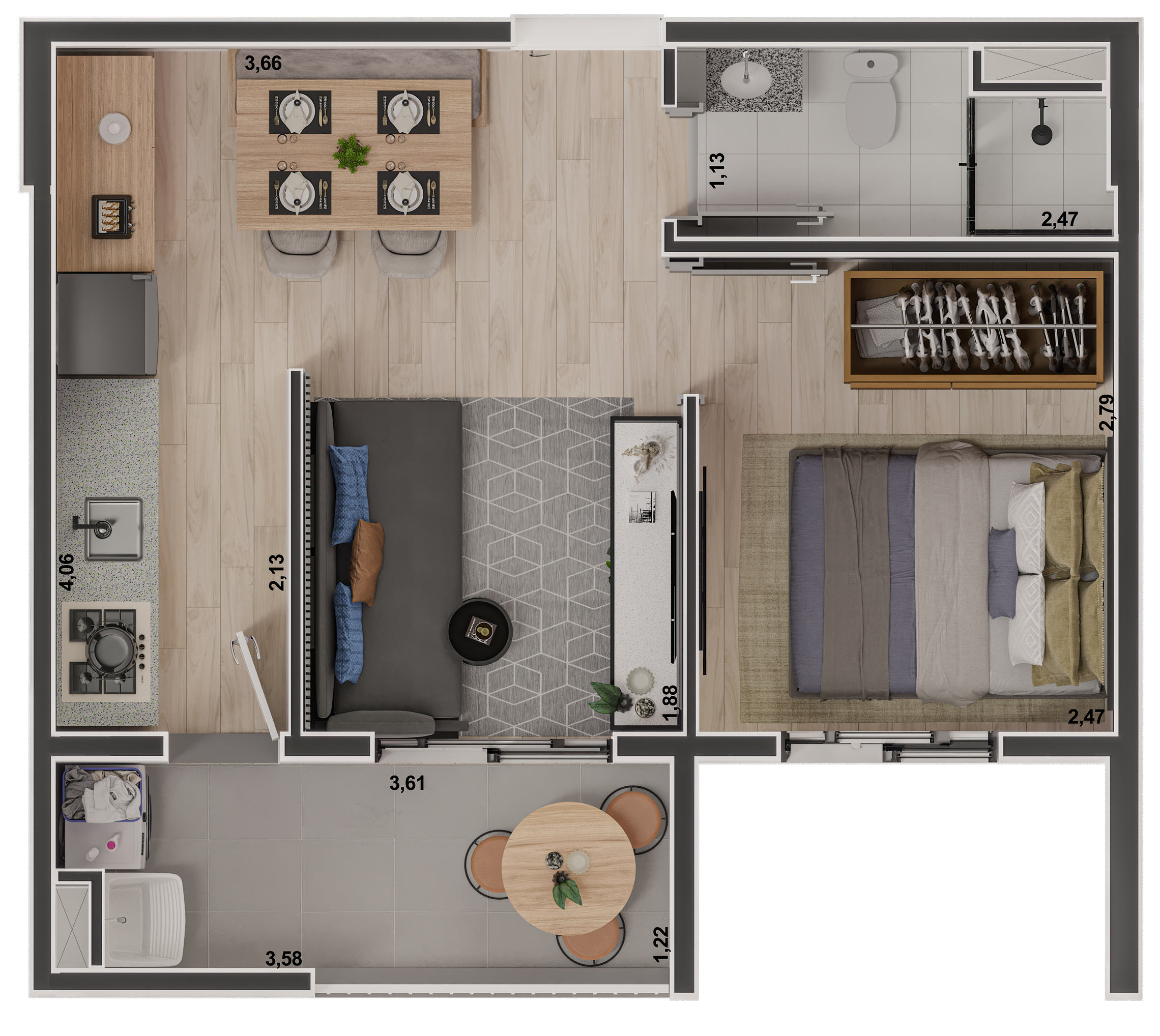 Planta 01 - 1 dorm 32,48m²
