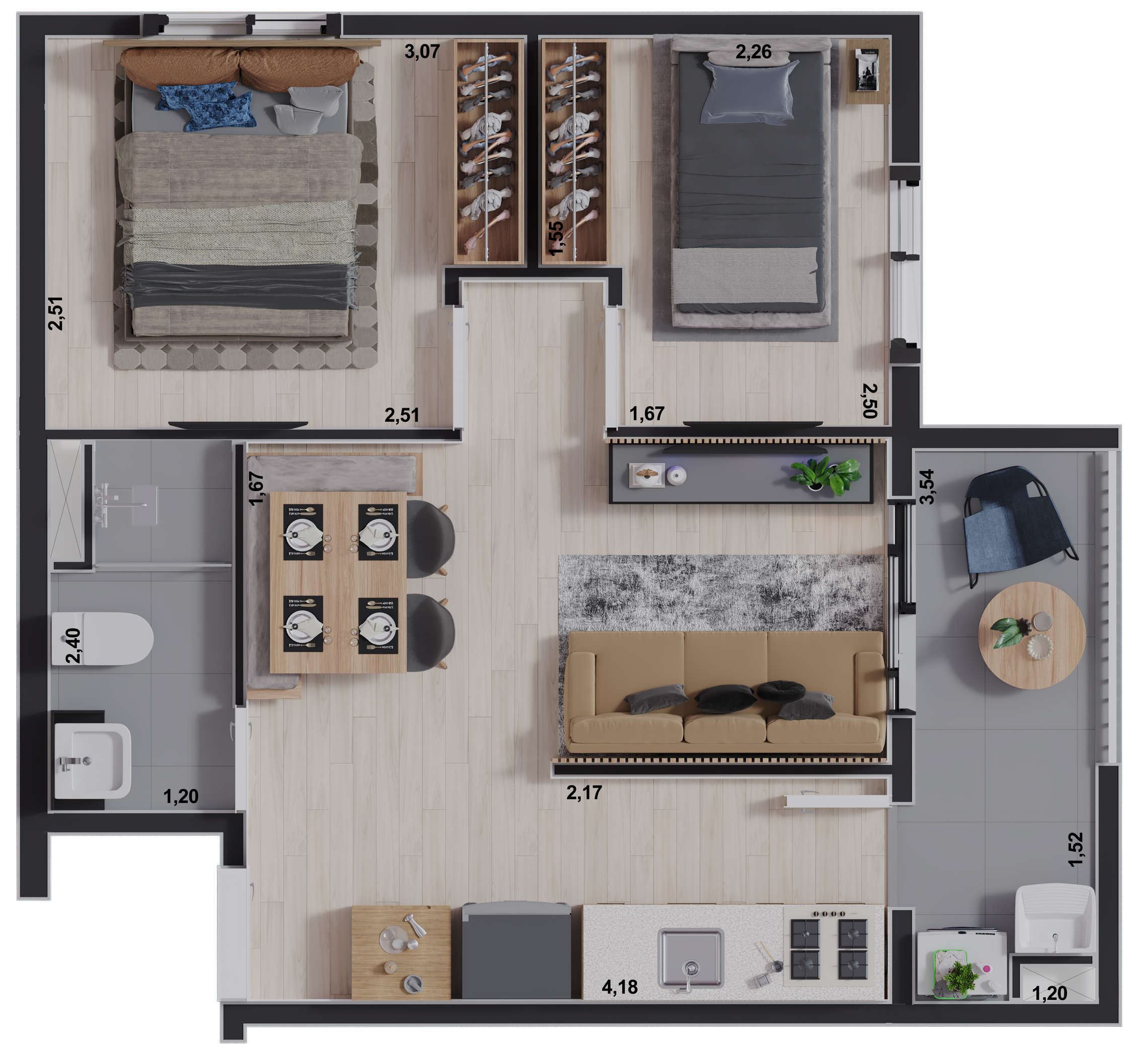 Planta 02 - 2 dorm 40,58m²