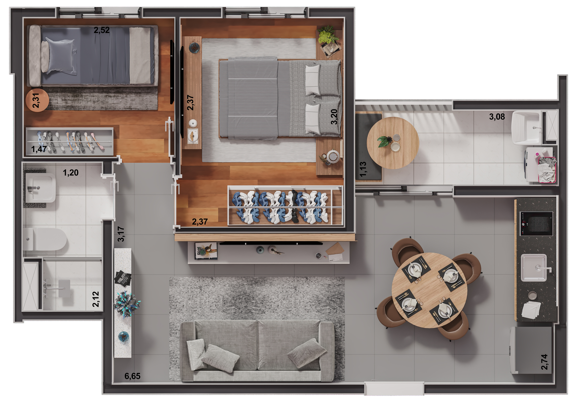 Planta 03 - 2 dorm 40,77m²