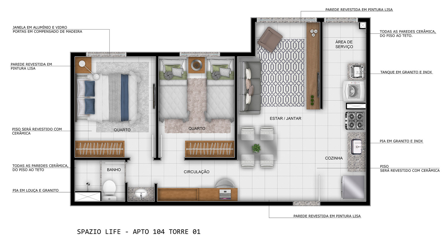 Planta 01 - 2 dorm 42,65m²