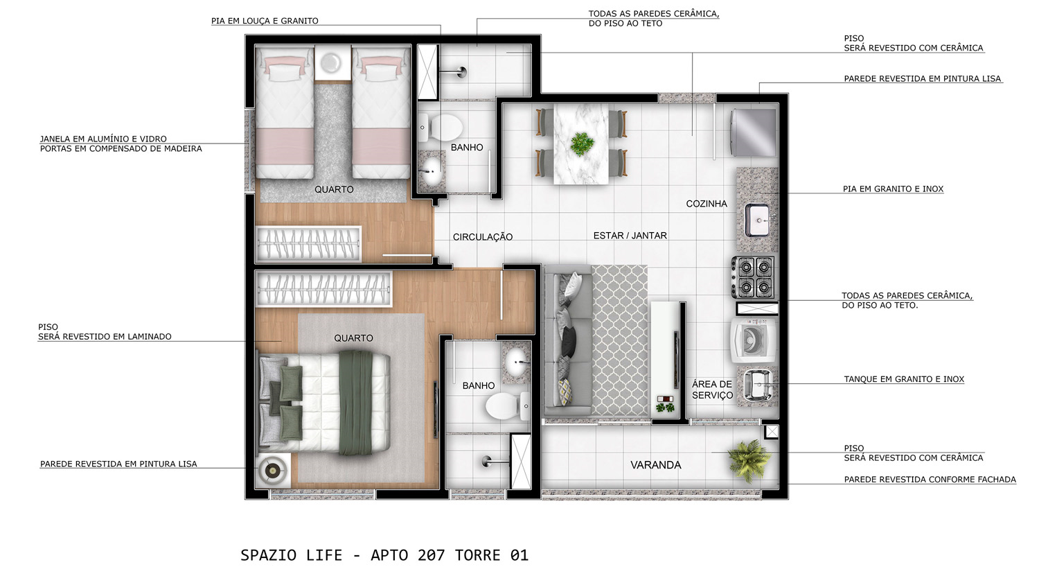 Planta 02 - 2 dorm 43,41m²