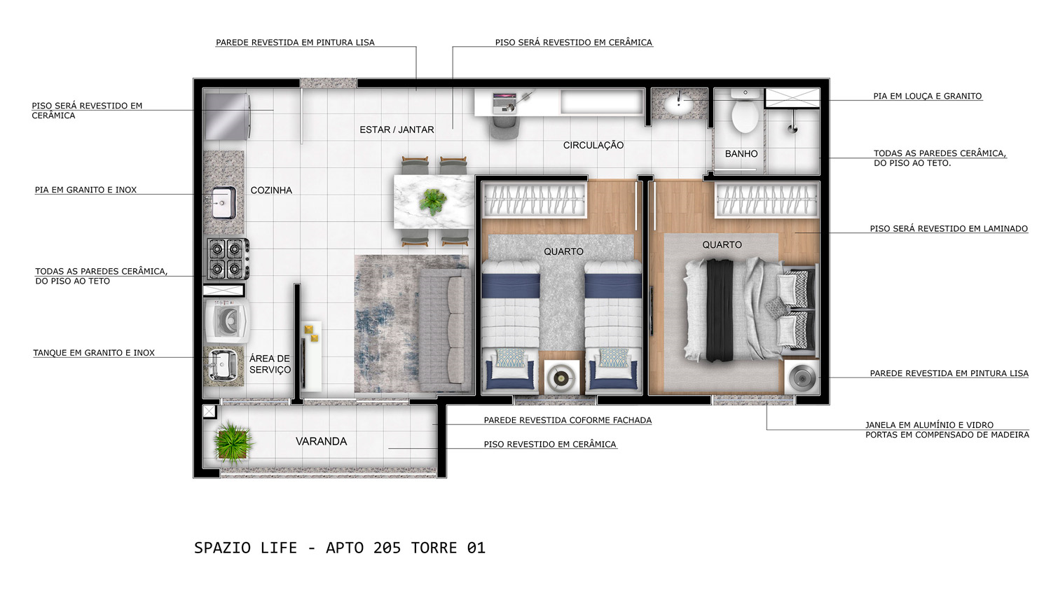 Planta 03 - 2 dorm 43,41m²