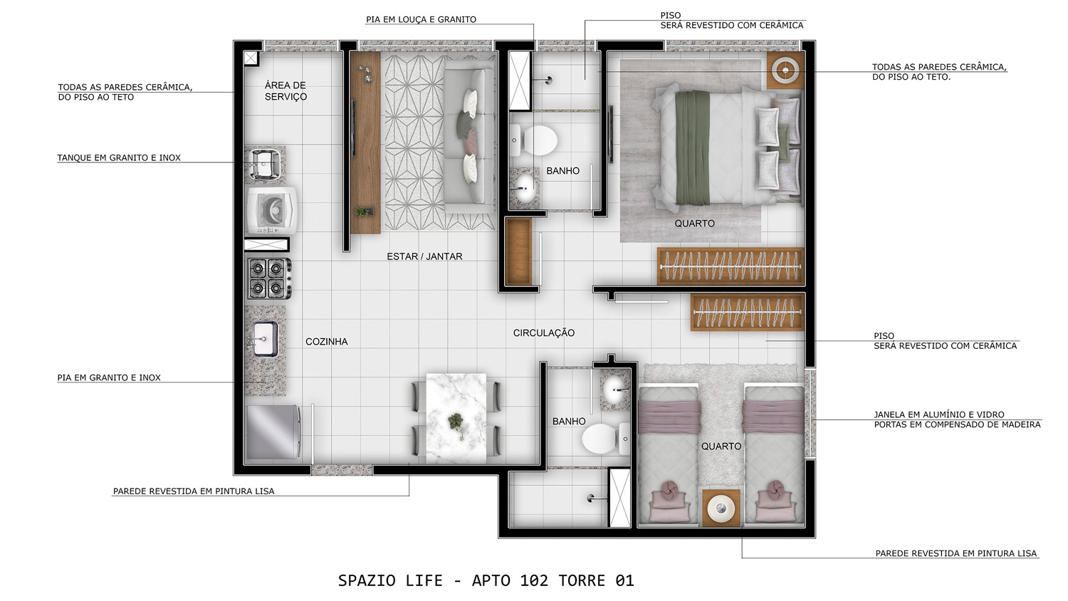 Planta 04 - 2 dorm 43,41m²