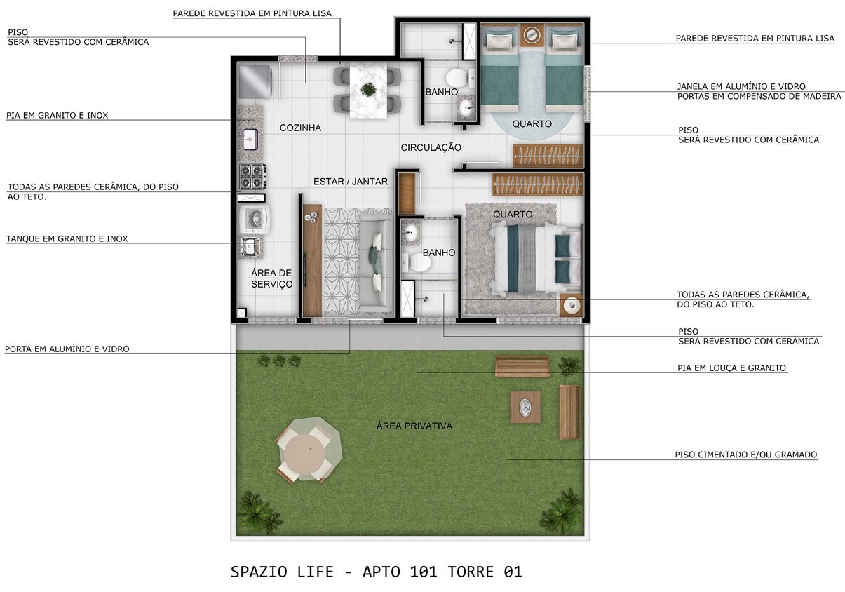 Planta 05 - 2 dorm 81,91m² - garden