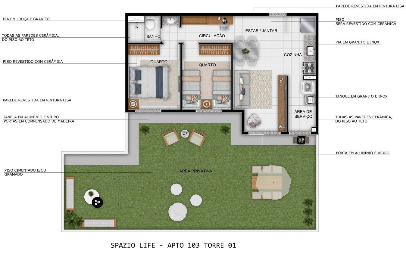 Planta 06 - 2 dorm 104,16m² - garden