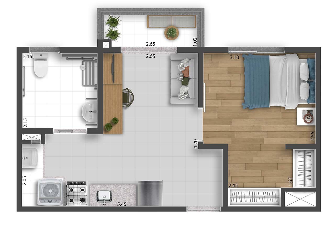 Planta 02 - 1 dorm 37,76m² - opção