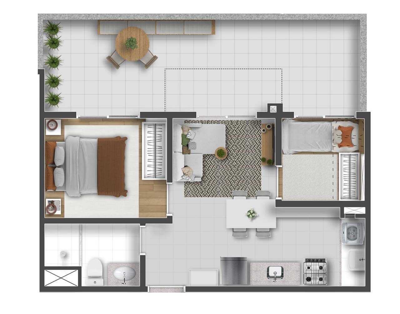Planta 03  - 2 dorm 38,28m² - garden