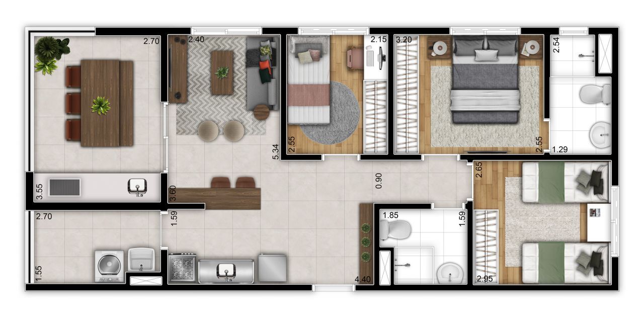 Planta 03 - 3 dorm 71m²