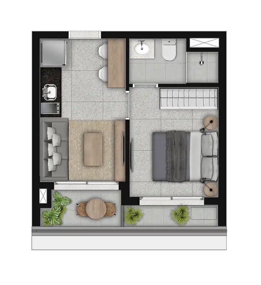 Planta 03 - 1 dorm 29,78m²