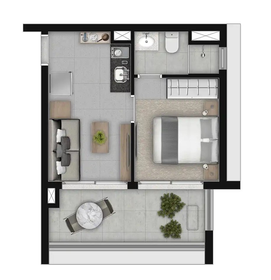 Planta 04 - 1 dorm 29,79m²