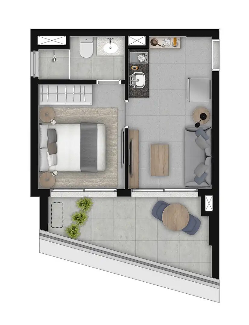 Planta 05 - 1 dorm 34,50m²