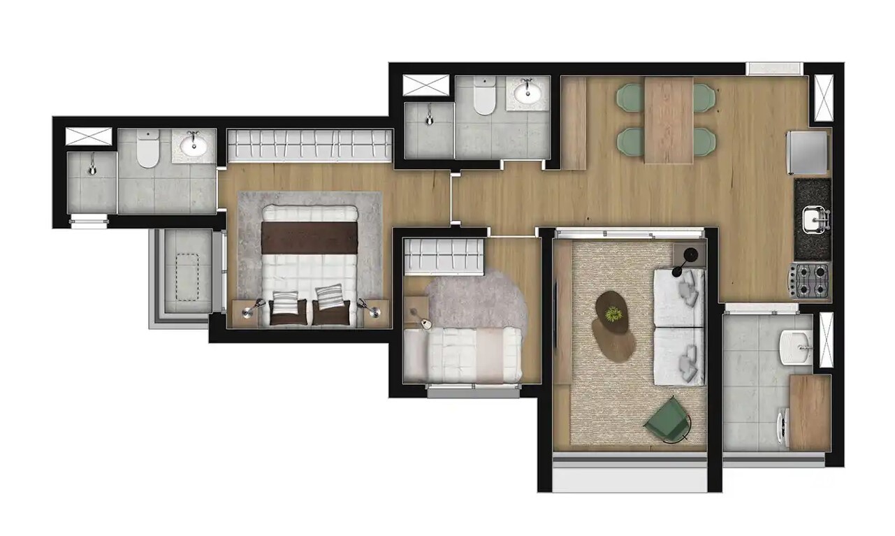 Planta 09 - 2 dorm 57,63m²