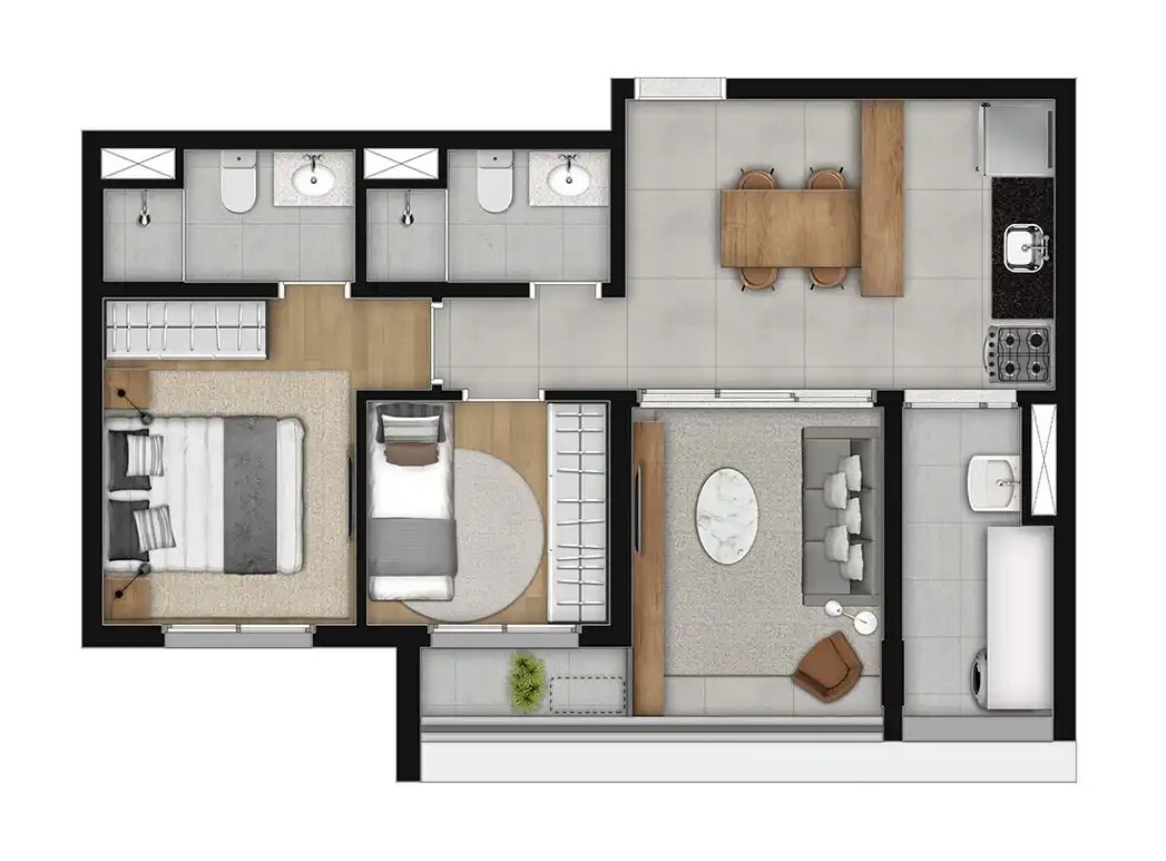 Planta 10 - 2 dorm 57,89m²