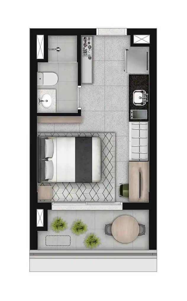 Planta 01 - 1 dorm 24,14m² - studio