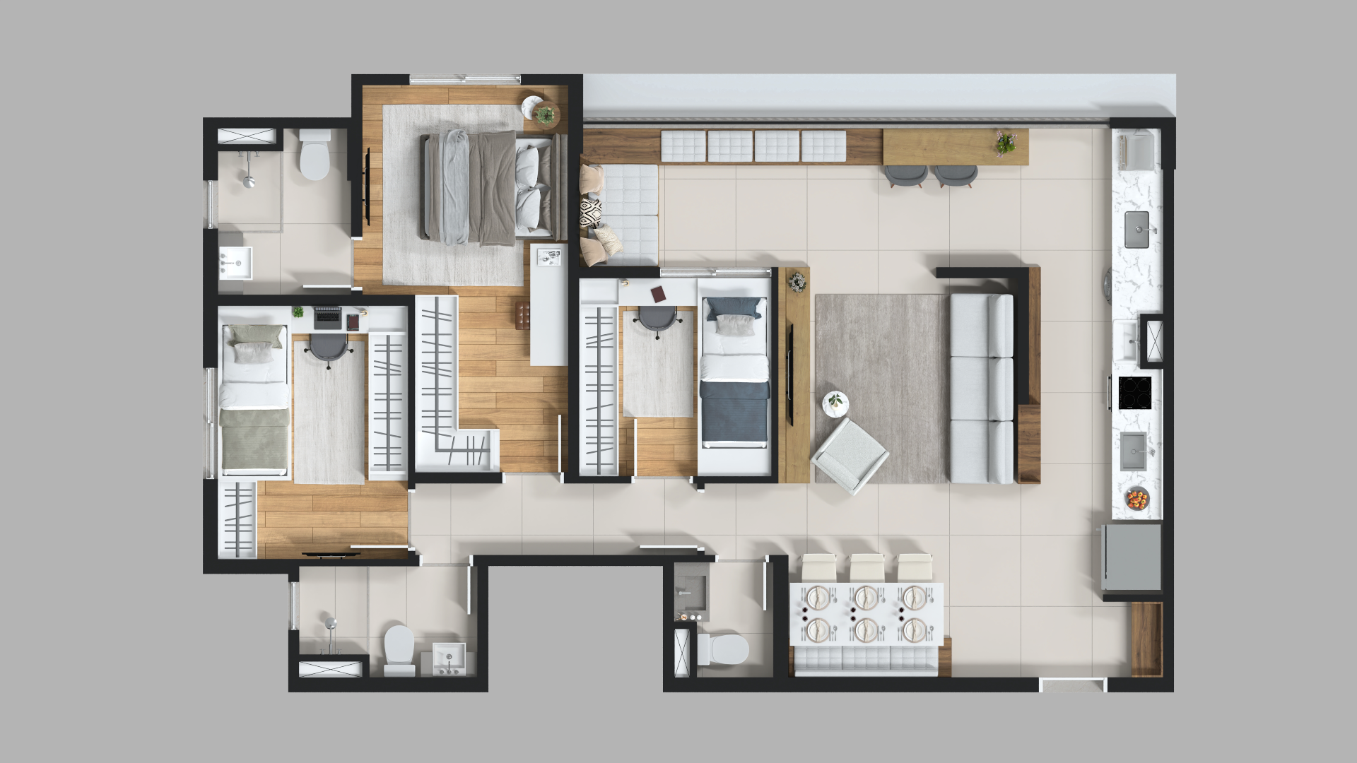 Planta 02 - 3 dorm 85m²