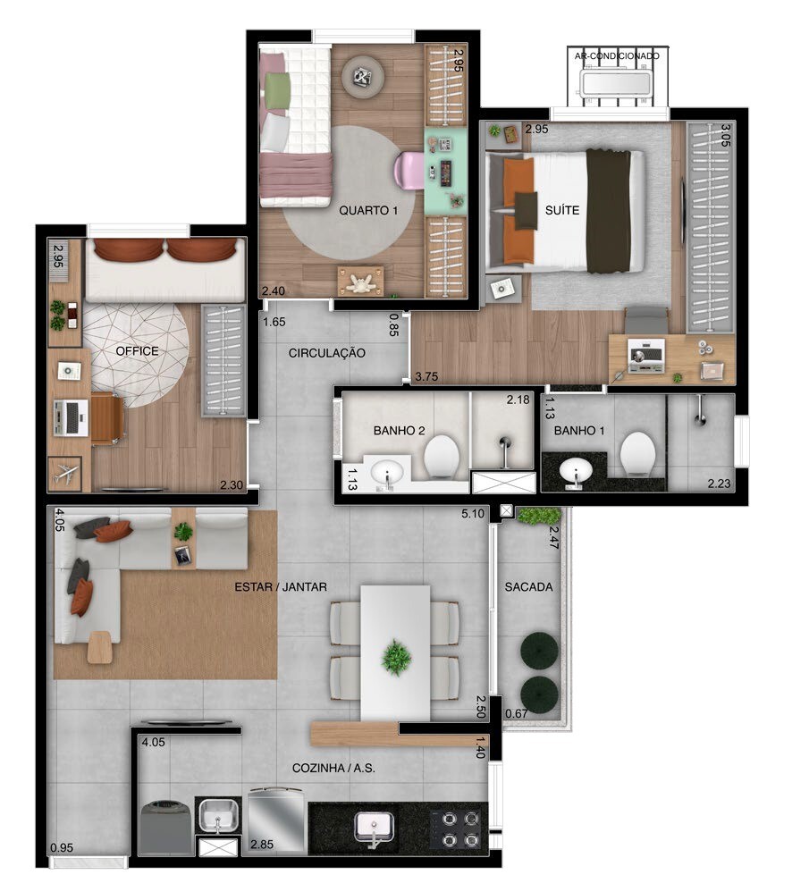 Planta 04 - 3 dorm 61m²