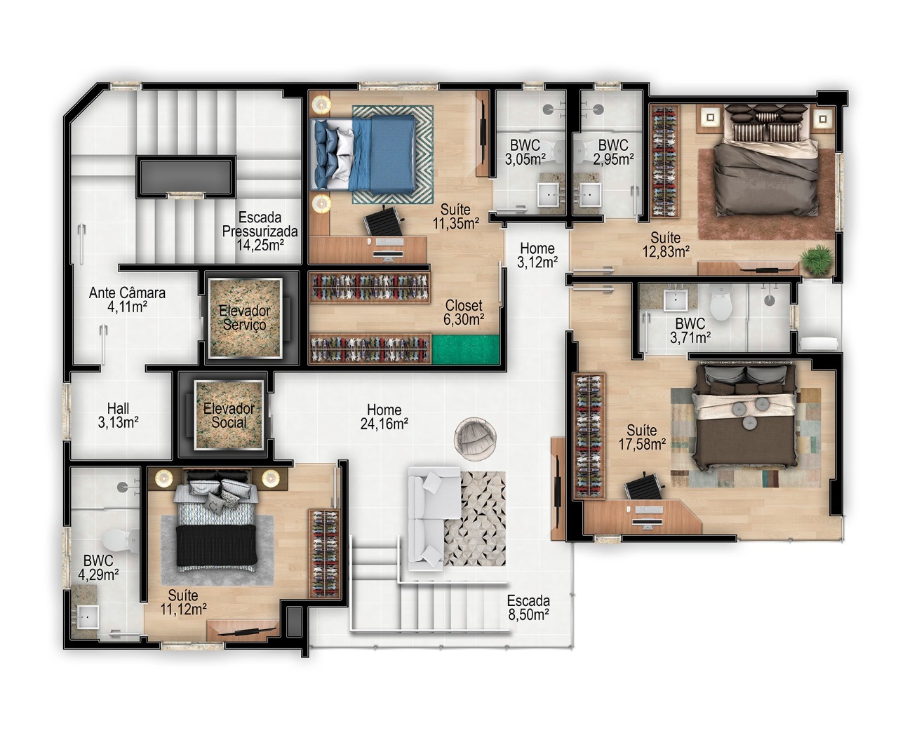 Planta 02 - 4 dorm 502m² - cobertura duplex - inferior