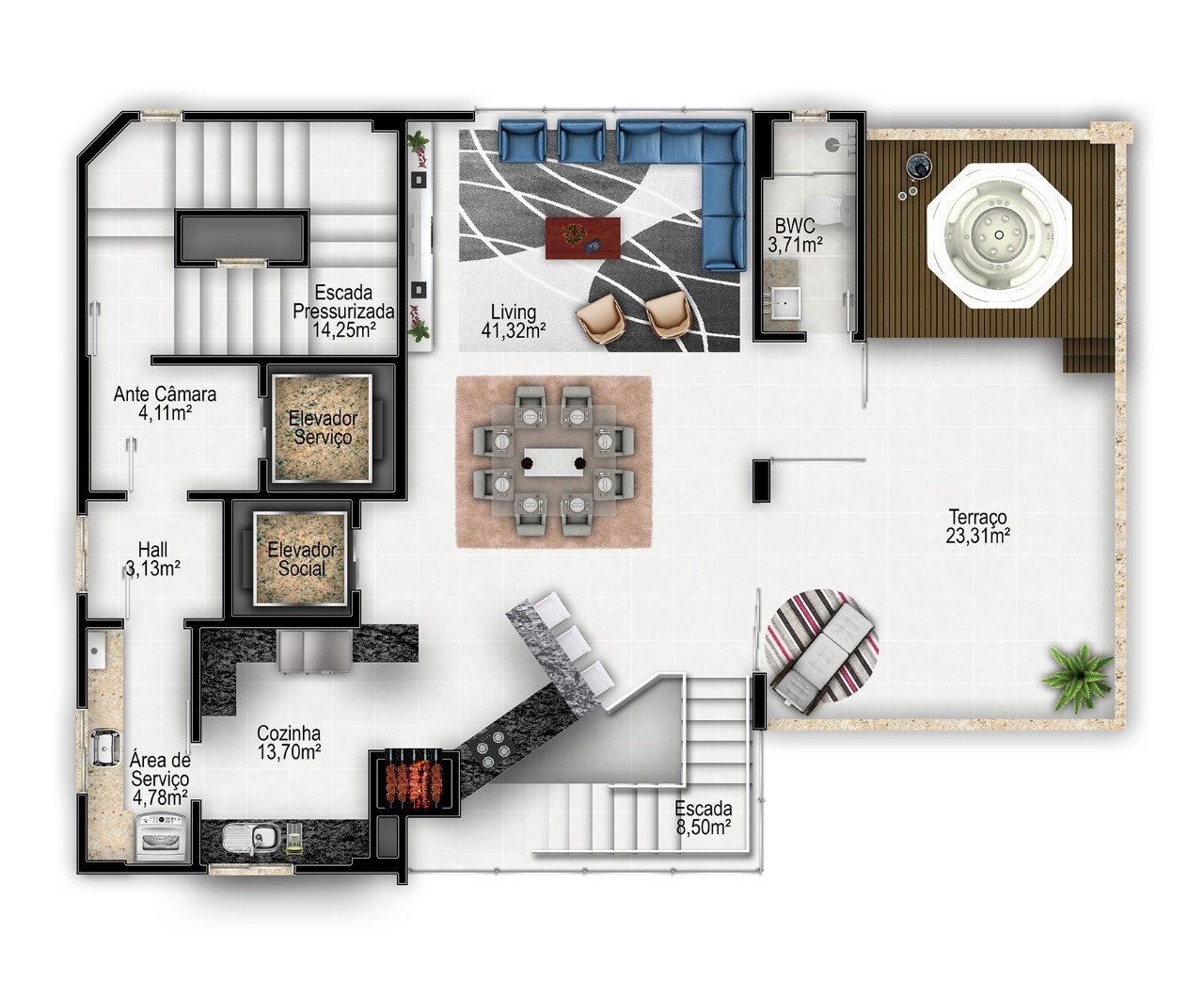 Planta 03 - 4 dorm 502m² - cobertura duplex - superior
