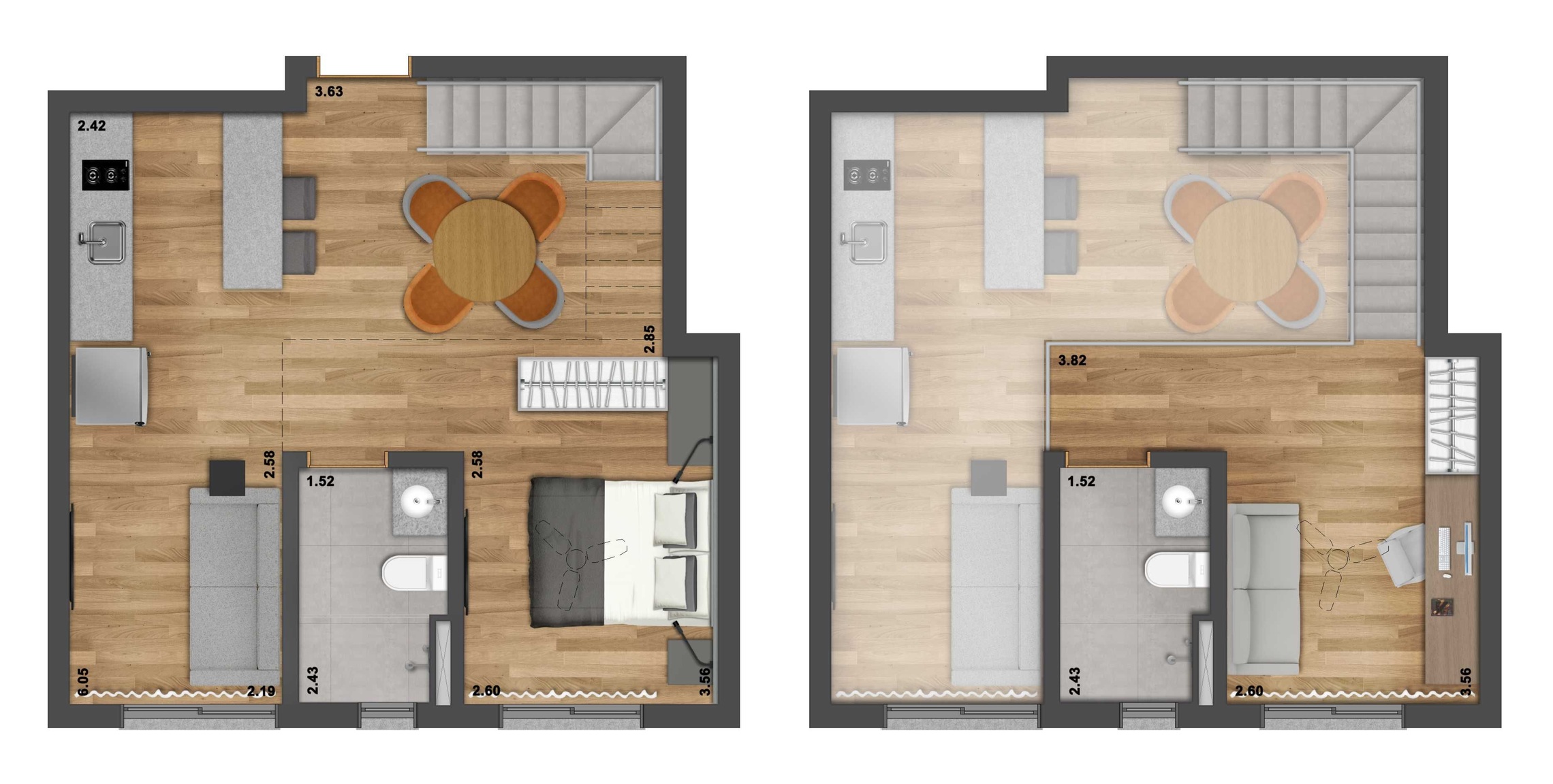 Planta 03 - 1 dorm 60,41m² - loft