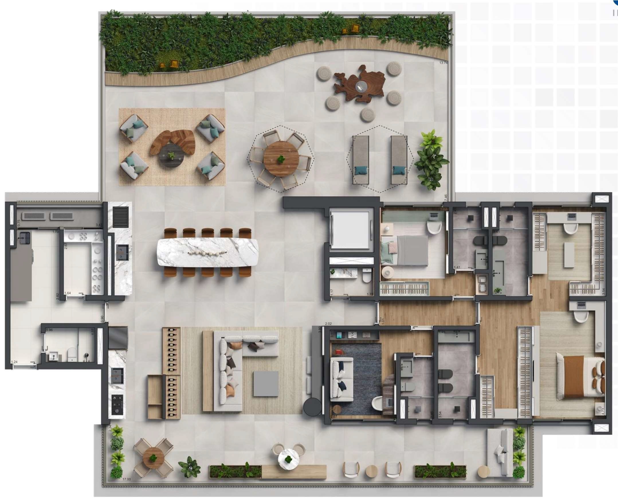 Planta 08 - 3 dorm 368m² - garden