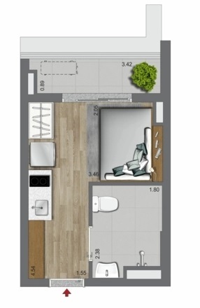 Planta 02 - 1 dorm 22m² - studio