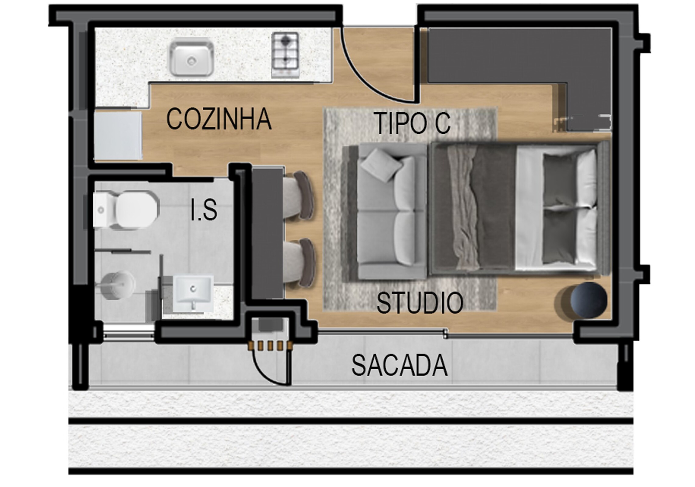 Planta 01 - 1 dorm 22m² - studio