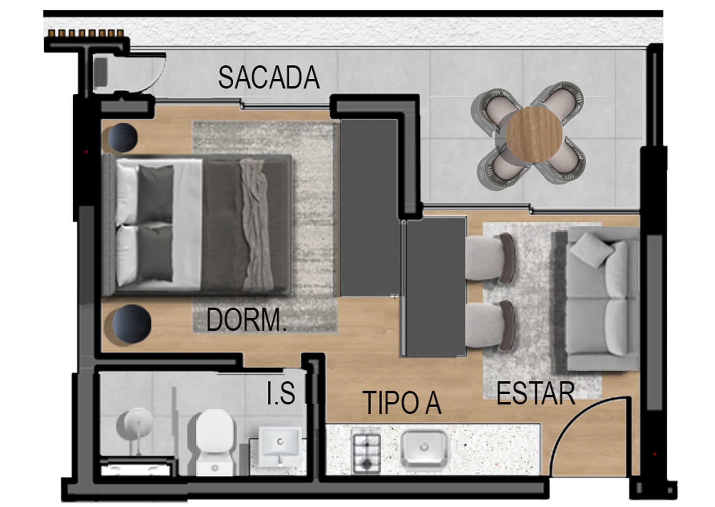 Planta 02 - 1 dorm 25m² - studio