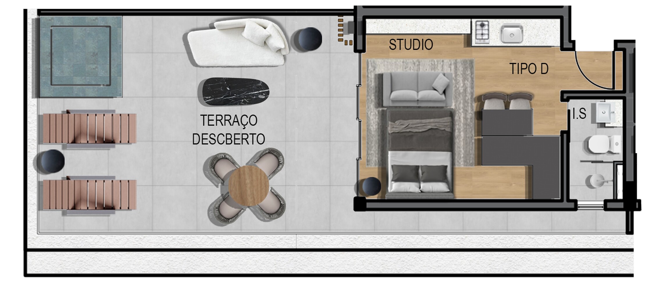 Planta 04 - 1 dorm 53,93m² - cobertura horizontal
