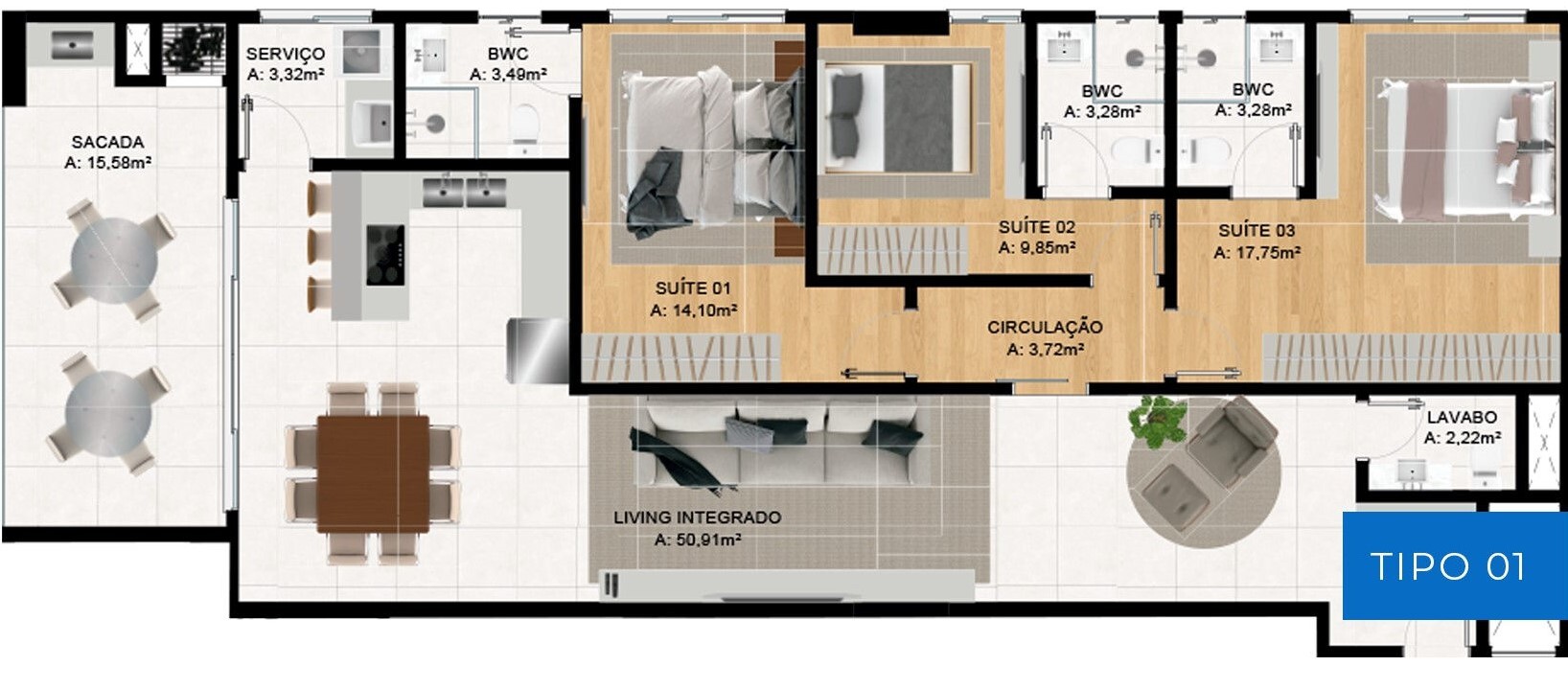 Planta 04 - 3 dorm 146,56m²