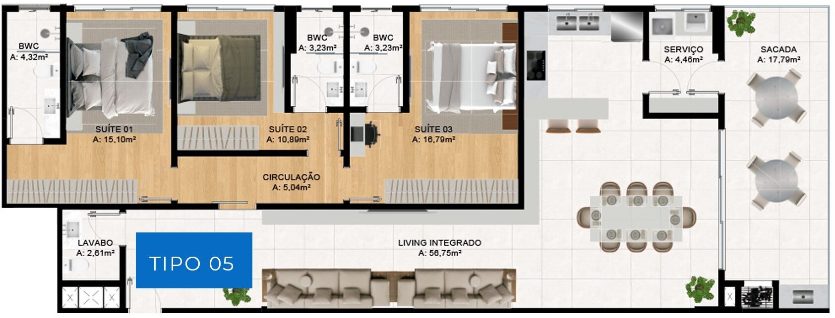 Planta 05 - 3 dorm 150,44m²