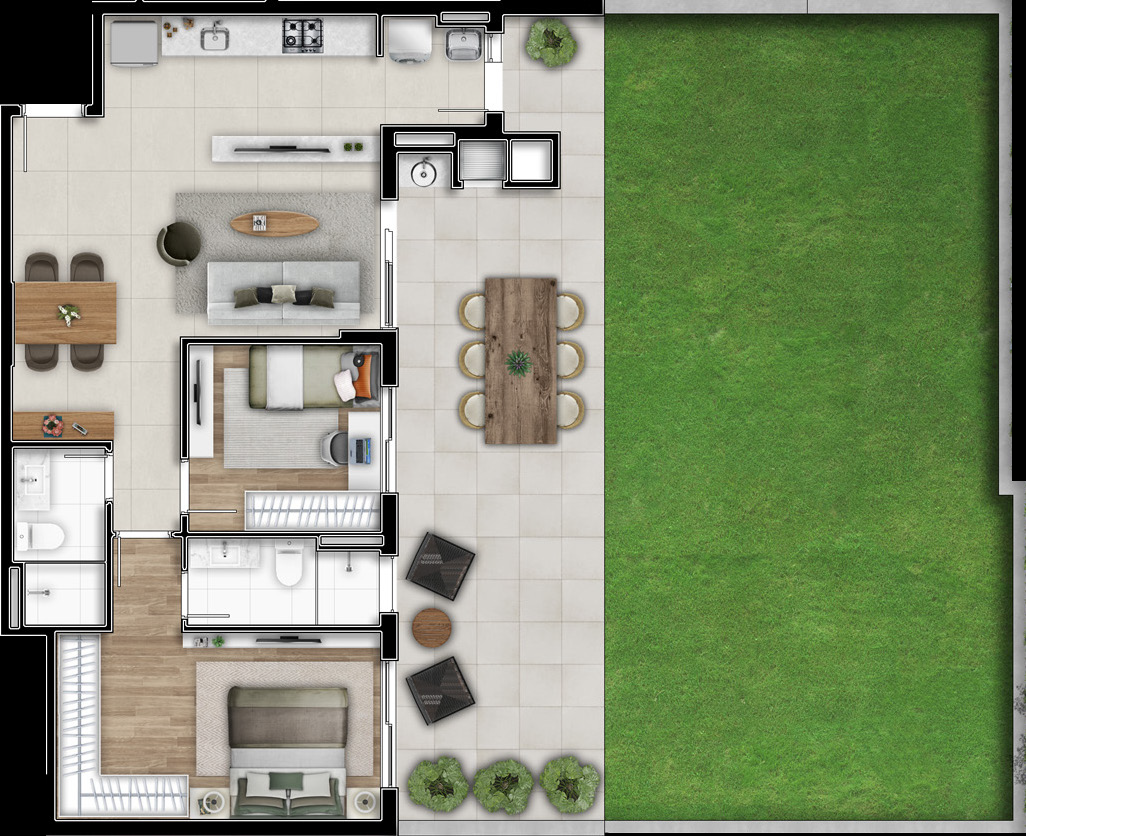 Planta 29 - 2 dorm 166,14m² - garden