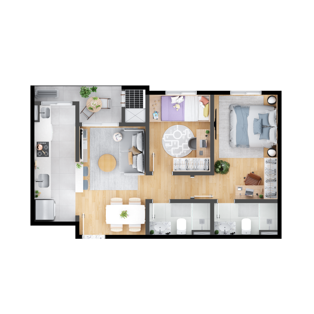 Planta 01 - 2 dorm 52,22m²