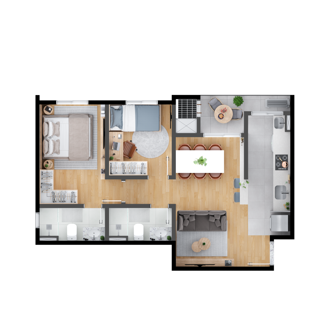 Planta 02 - 2 dorm 53,07m²