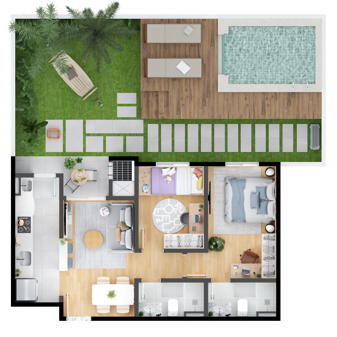 Planta 05 - 2 dorm 109,66m² - garden