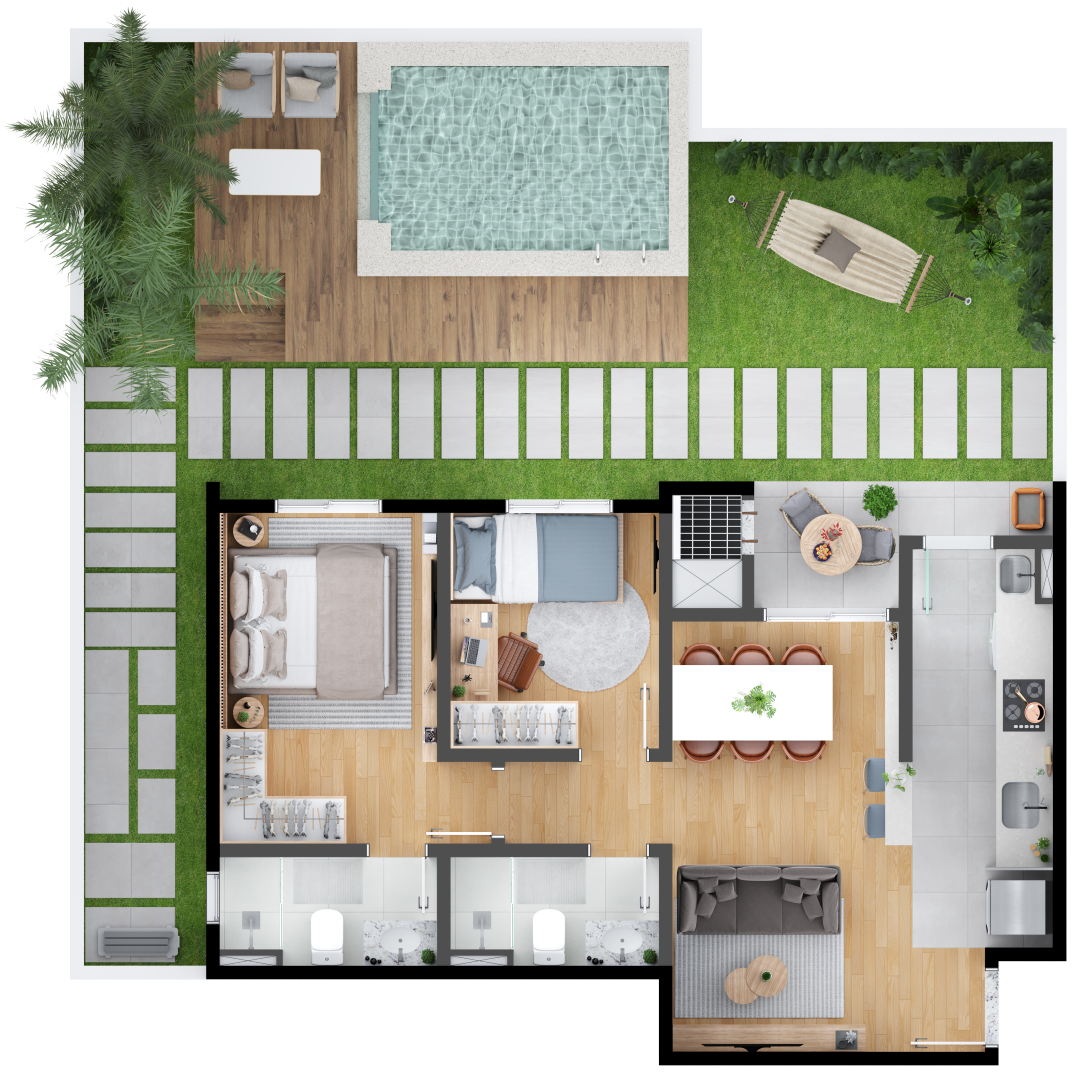 Planta 06 - 2 dorm 113,50m² - garden