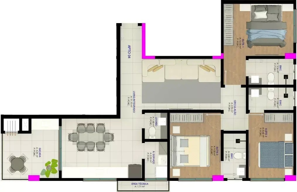Planta 04 - 3 dorm 101m²