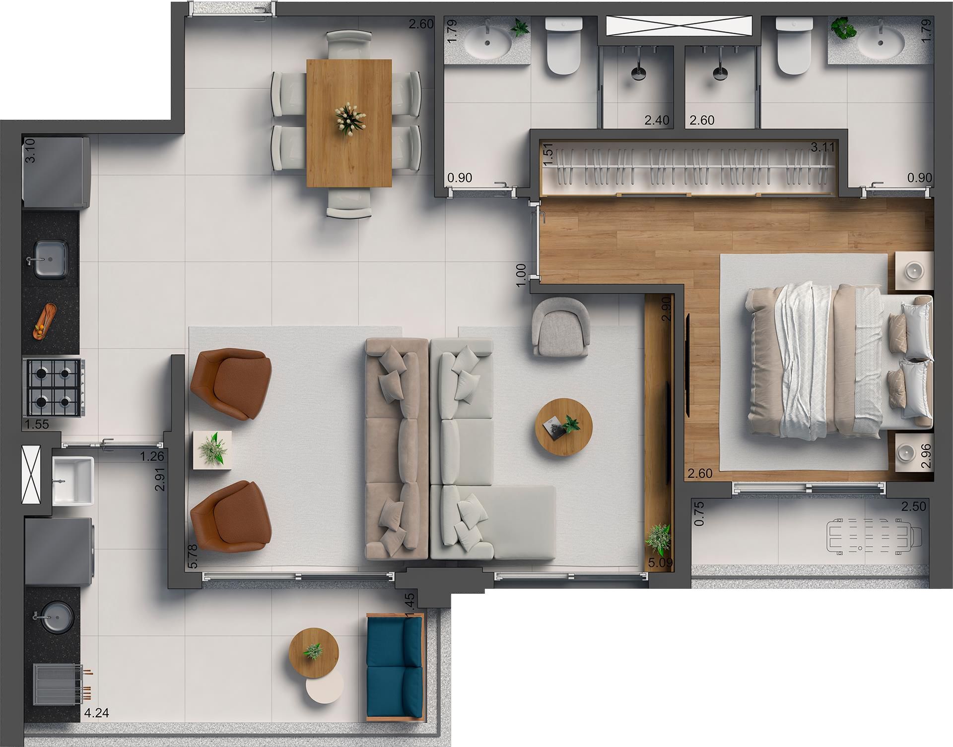 Planta 02 - 1 dorm 63m² - opção