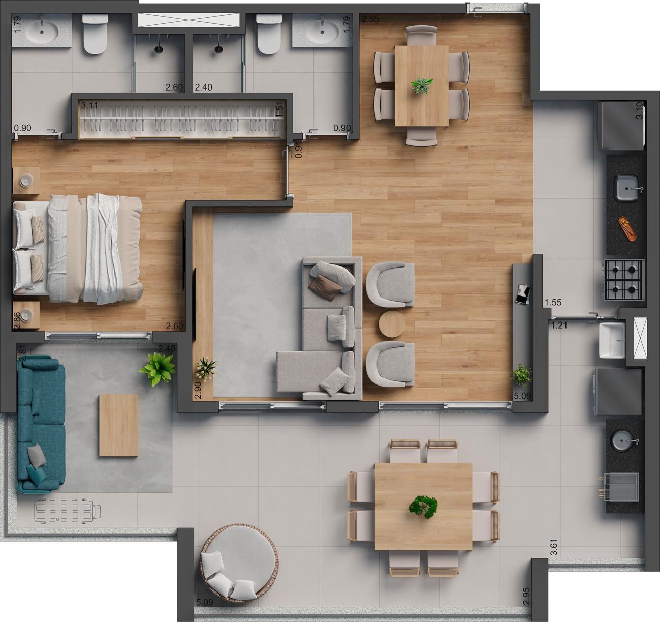 Planta 04 - 1 dorm 82m² - opção