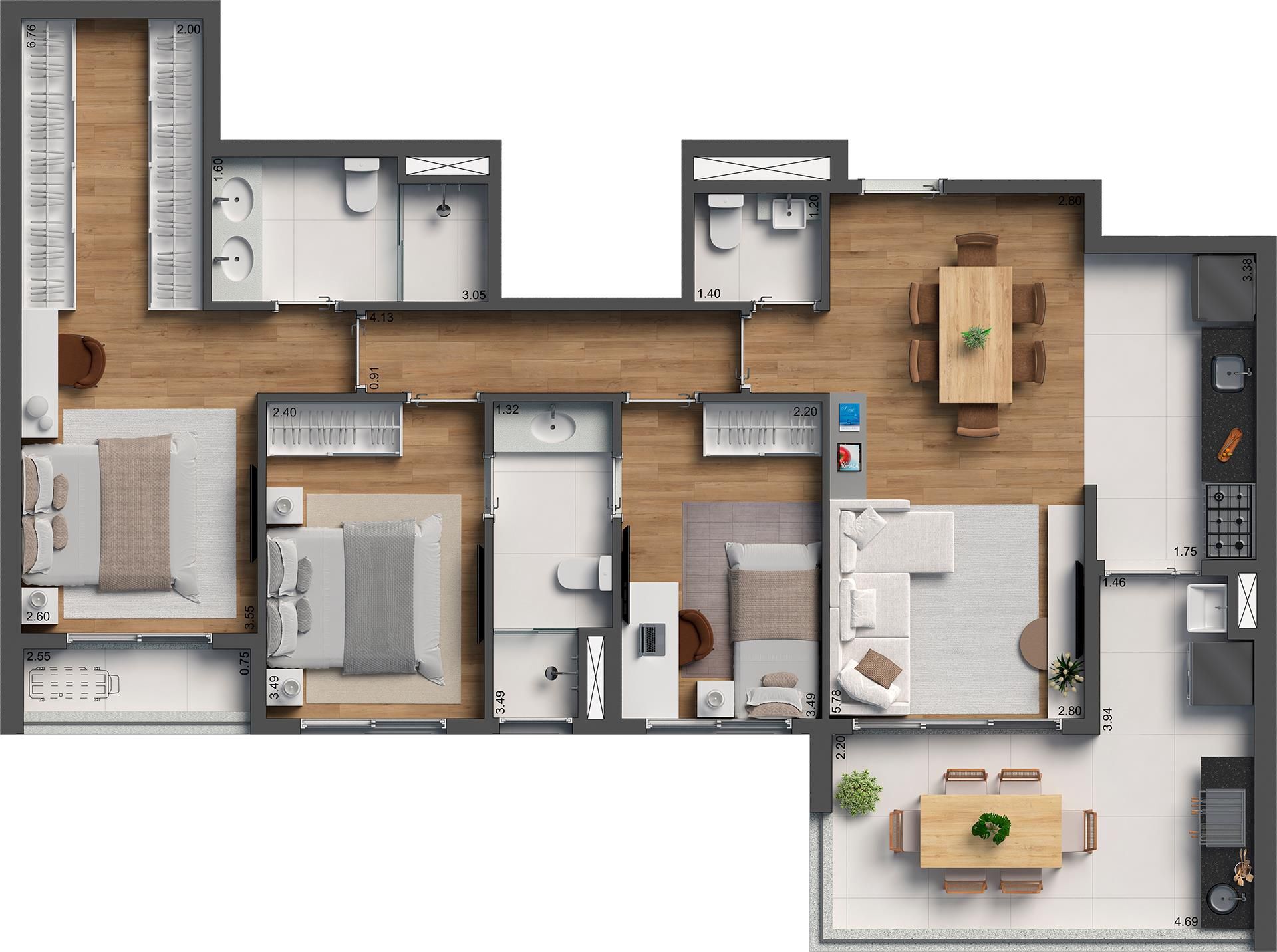 Planta 05 - 3 dorm 97m²