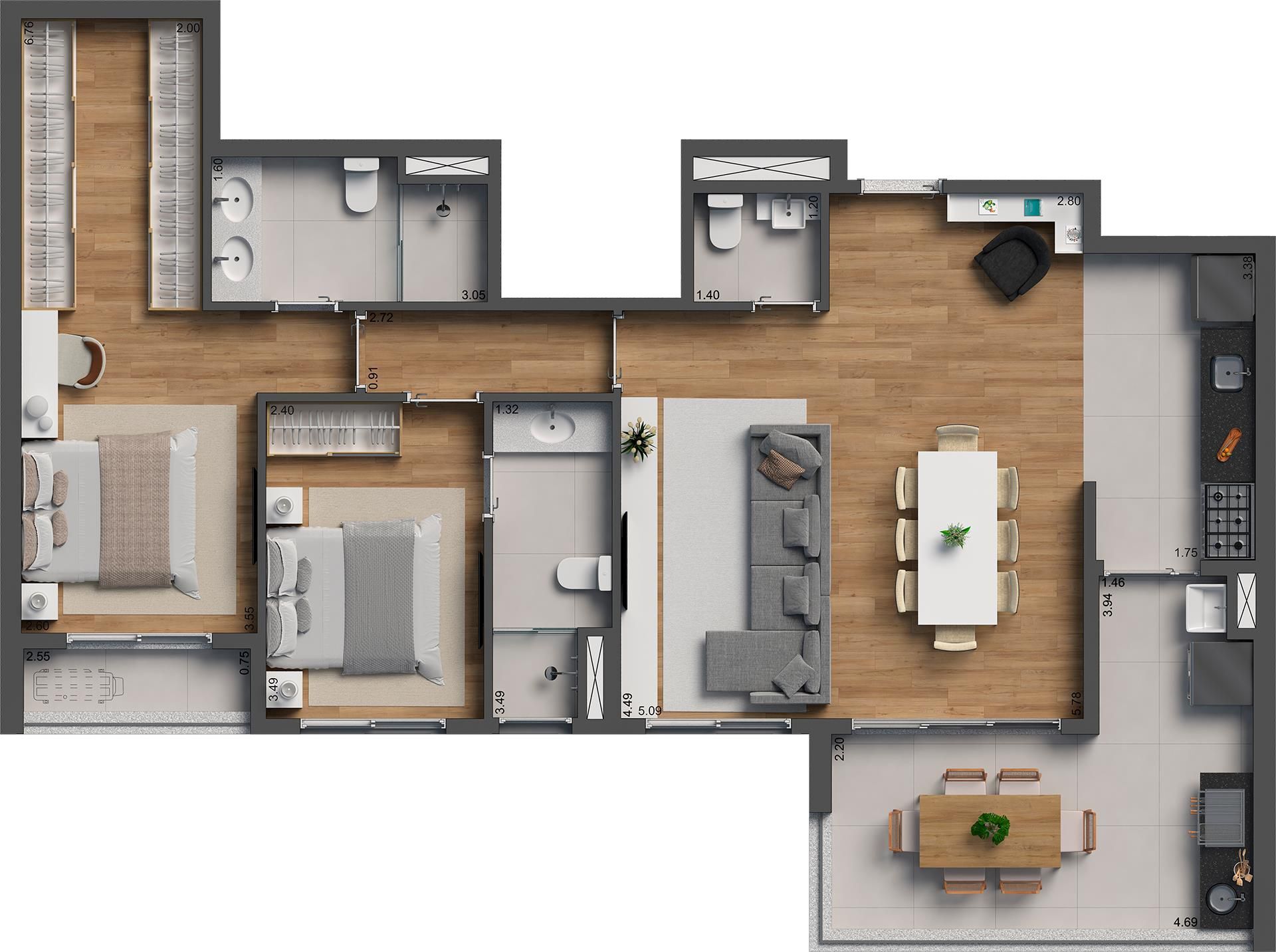 Planta 06 - 2 dorm 97m² - opção
