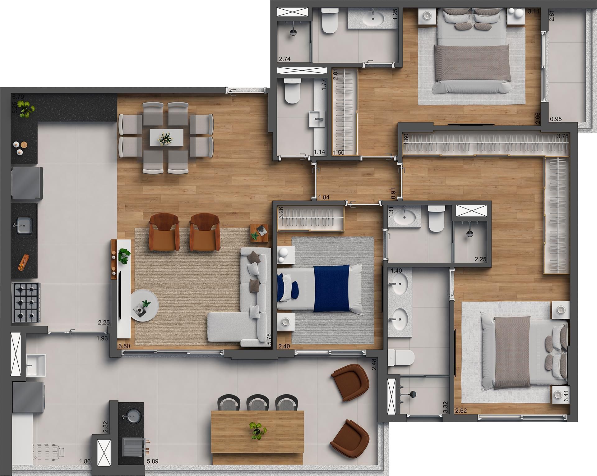 Planta 07 - 3 dorm 119m²