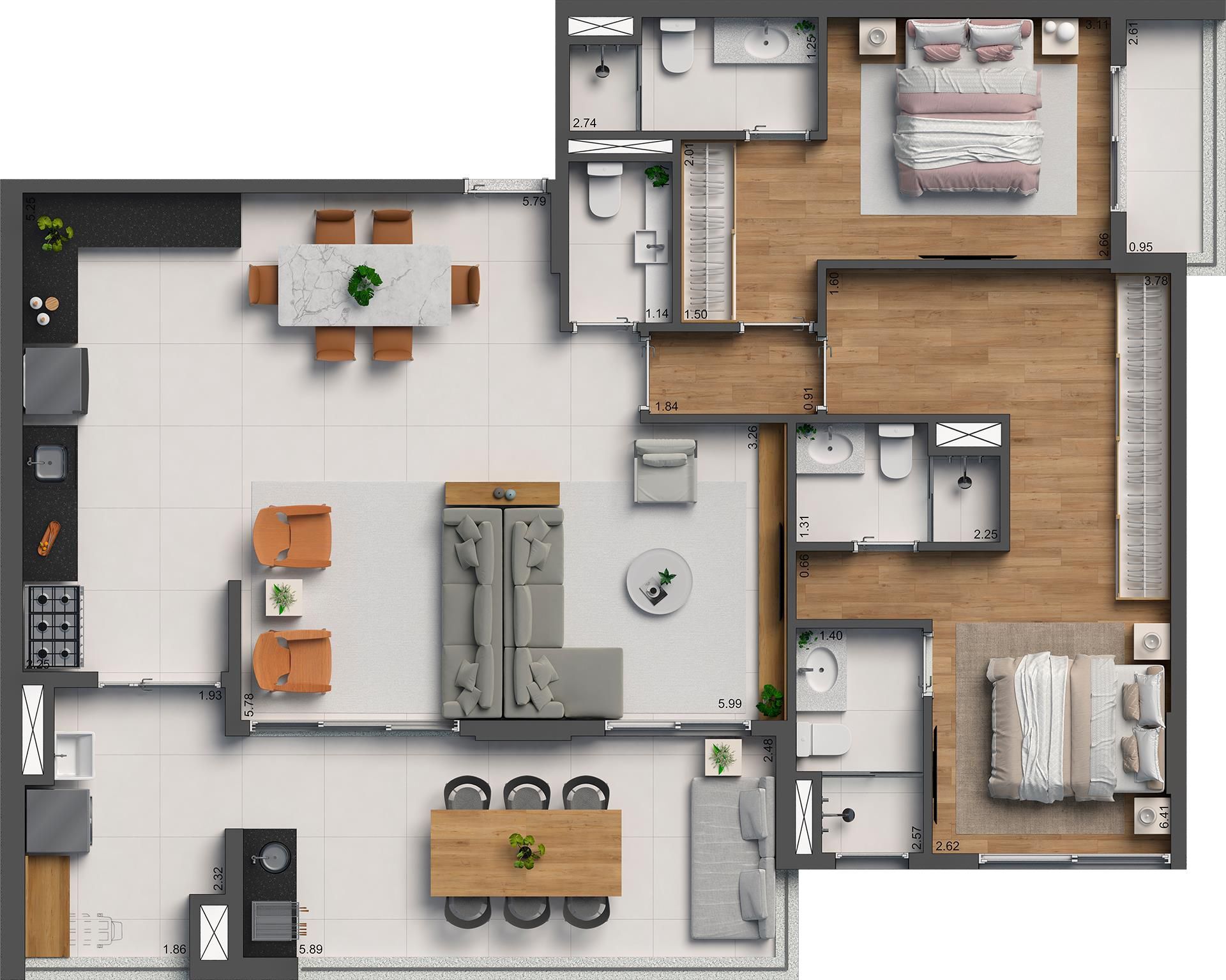 Planta 08 - 2 dorm 119m² - opção