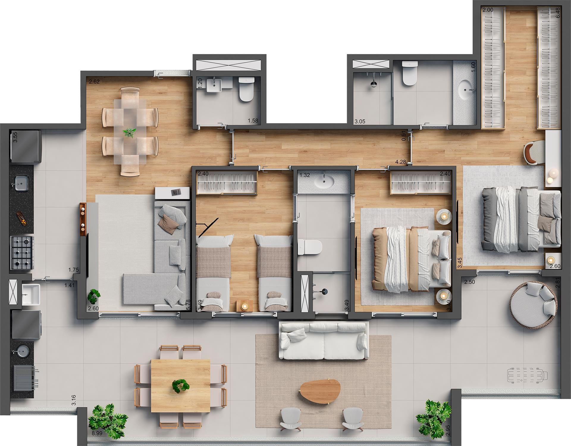 Planta 09 - 3 dorm 122m²