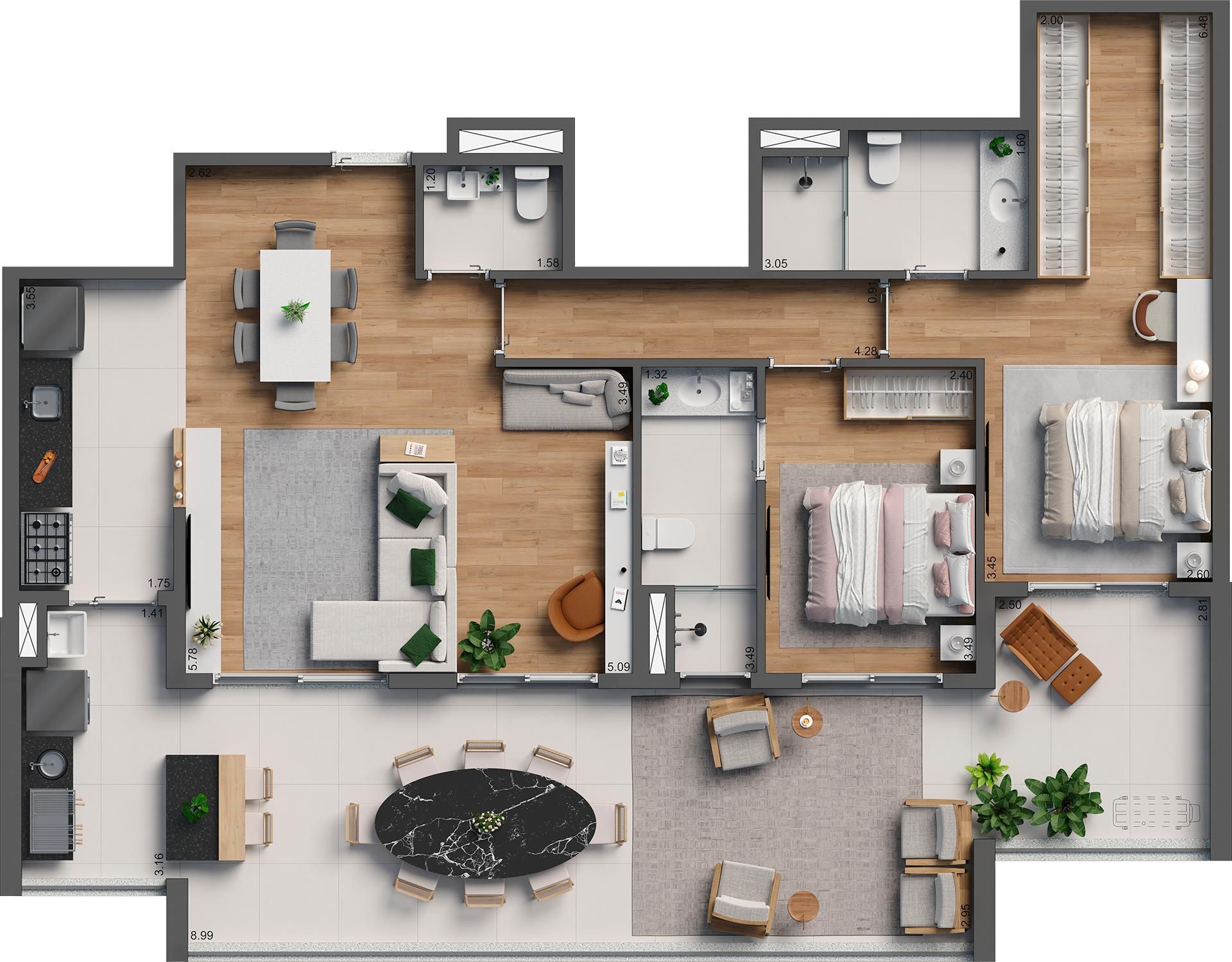 Planta 10 - 2 dorm 122m² - opção
